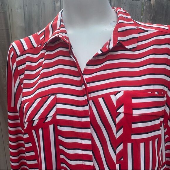 DOROTHY PERKINS Women Red Striped Shirt Style Top size 12 - Picture 7 of 14